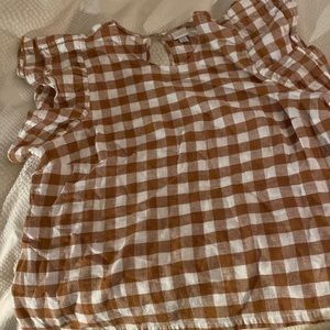 Neutral gingham flutter sleeve top